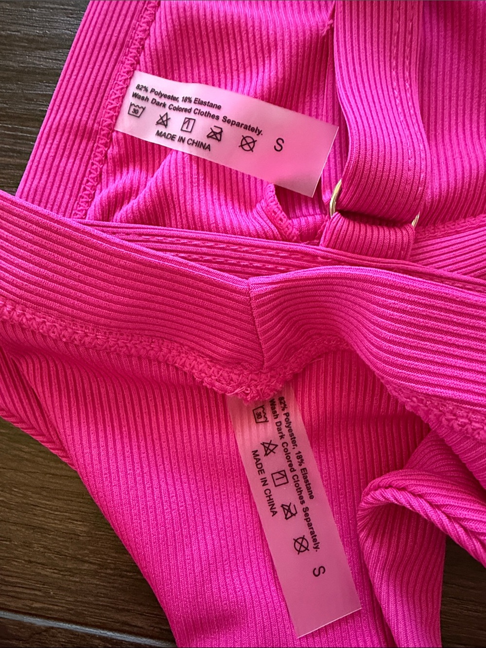 ROMWE Neon Pink Ribbed Two-Piece Bikini - Picture 3 of 3